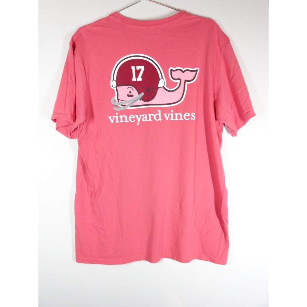 Vineyard Vines T-Shirt Large Pink Football Whale Mens Pocket Tee Preppy Sporty